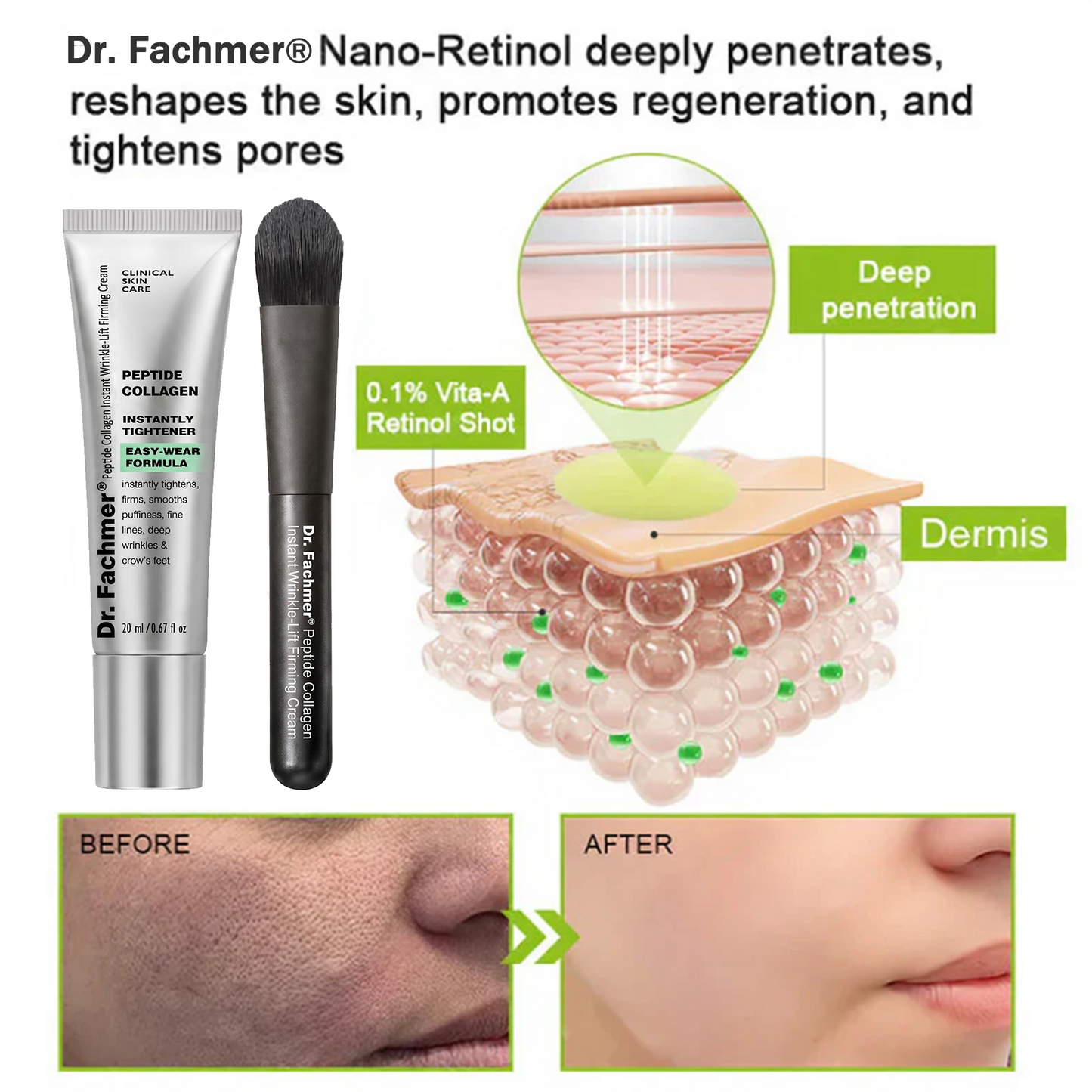 Dr. Fachmer®👀Peptide Collagen INSTANT TIGHTENING + PEPTIDE FIRMING CARE, Instantly smooths puffiness and lines while supporting firmer skin with continued use
